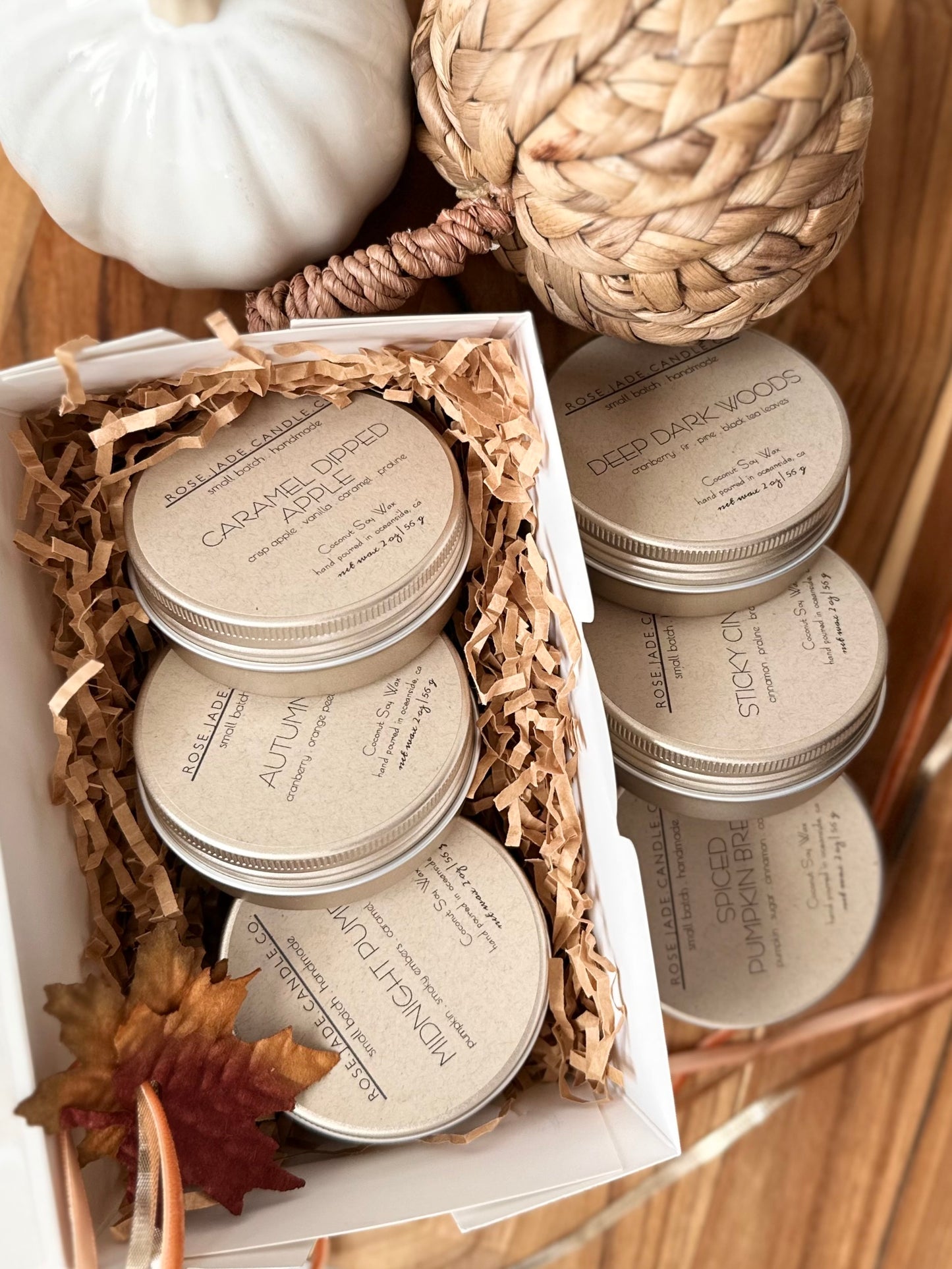 FALL COLLECTION Discovery Set of 6 - 2 oz travel candles | Organic American-Grown Coconut Soy Wax Blend | Non-toxic | Clean burning Home Fragrance