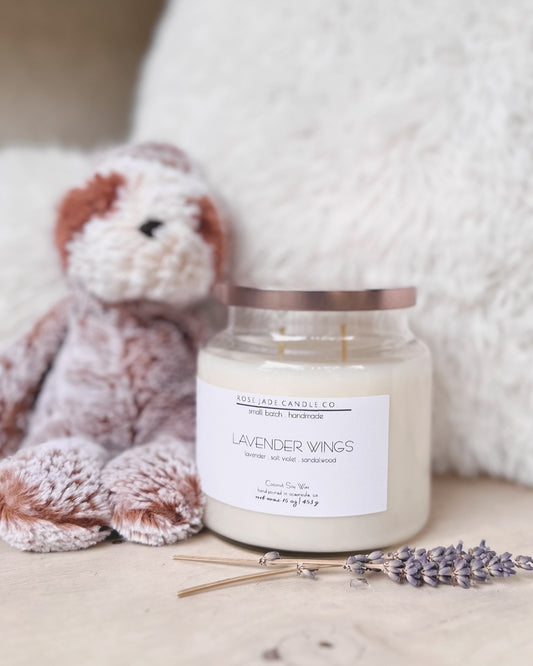 Lavender Wings - Glass Apothecary Jar Candle | Organic Coconut Soy Wax Blend | Non-toxic | Clean burning Home Fragrance