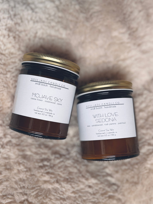 6.5 oz Desert Duo Candle Collection - Amber Glass Jar Candle | Organic Coconut Soy Wax Blend | Non-toxic | Clean burning Home Fragrance
