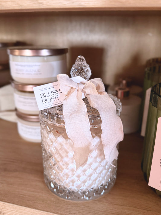 16 oz Crystal-Cut Glass Candy Jar Candle | Organic Coconut Soy Wax Blend | Non-toxic | Clean burning Home Fragrance